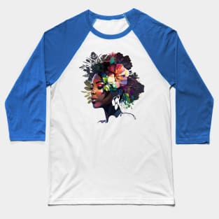 Afro Natural Curly Black women Floral Flowers Baseball T-Shirt